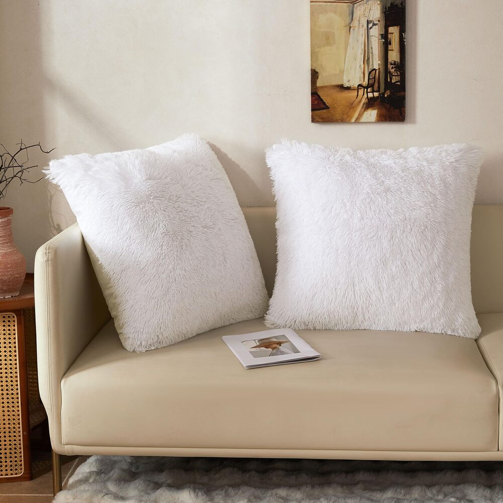 1774 26x26 Fluffy Faux Fur Euro Throw Pillow Covers, Set of 2 Shaggy Fuzzy